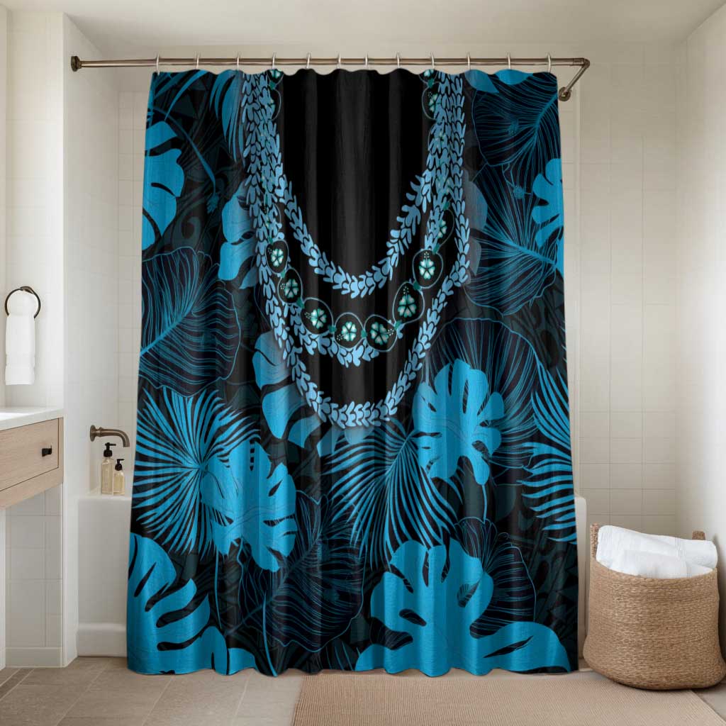 Blue Hawaii Kukui Nut Lei Bathroom Set Hawaiian Pattern Monstera Tropical Vibes LT14 Shower Curtain Only Blue - Polynesian Pride