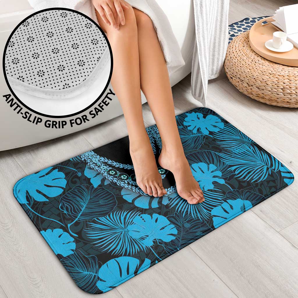 Blue Hawaii Kukui Nut Lei Bathroom Set Hawaiian Pattern Monstera Tropical Vibes LT14 - Polynesian Pride