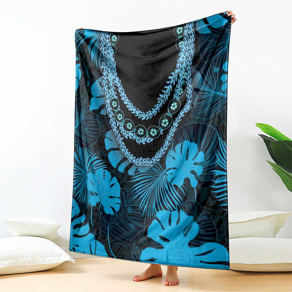 Blue Hawaii Kukui Nut Lei Blanket Hawaiian Pattern Monstera Tropical Vibes LT14 - Polynesian Pride