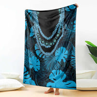 Blue Hawaii Kukui Nut Lei Blanket Hawaiian Pattern Monstera Tropical Vibes LT14 - Polynesian Pride
