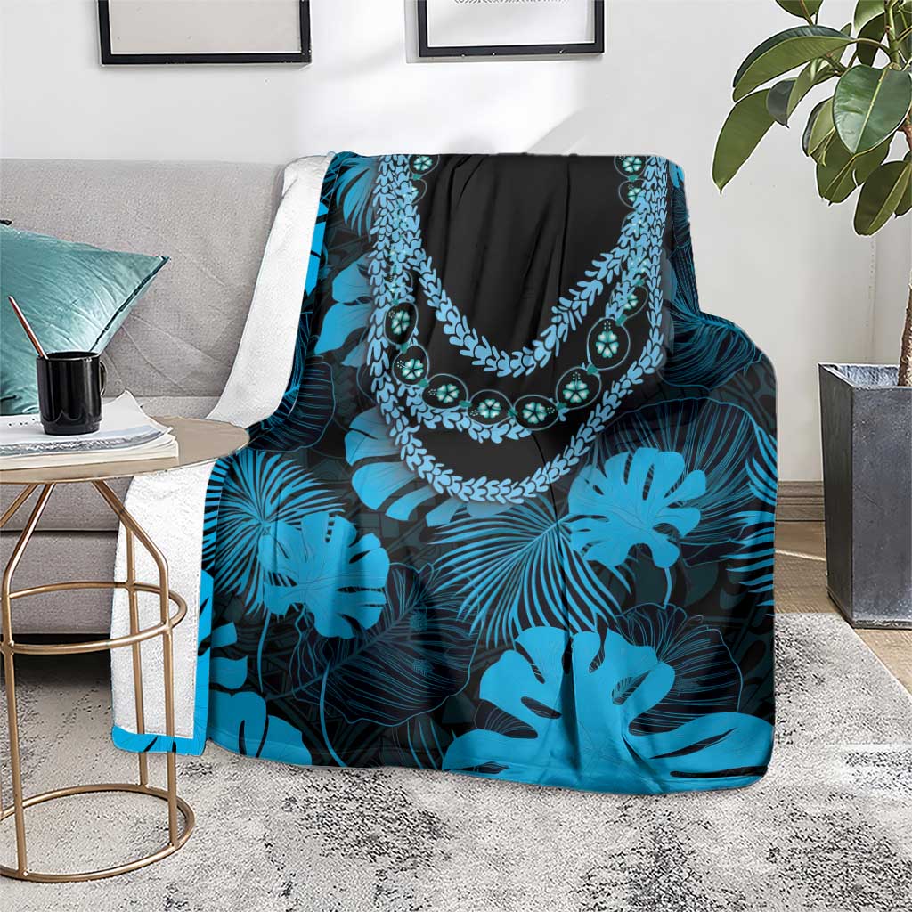 Blue Hawaii Kukui Nut Lei Blanket Hawaiian Pattern Monstera Tropical Vibes LT14 - Polynesian Pride