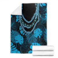 Blue Hawaii Kukui Nut Lei Blanket Hawaiian Pattern Monstera Tropical Vibes LT14 - Polynesian Pride