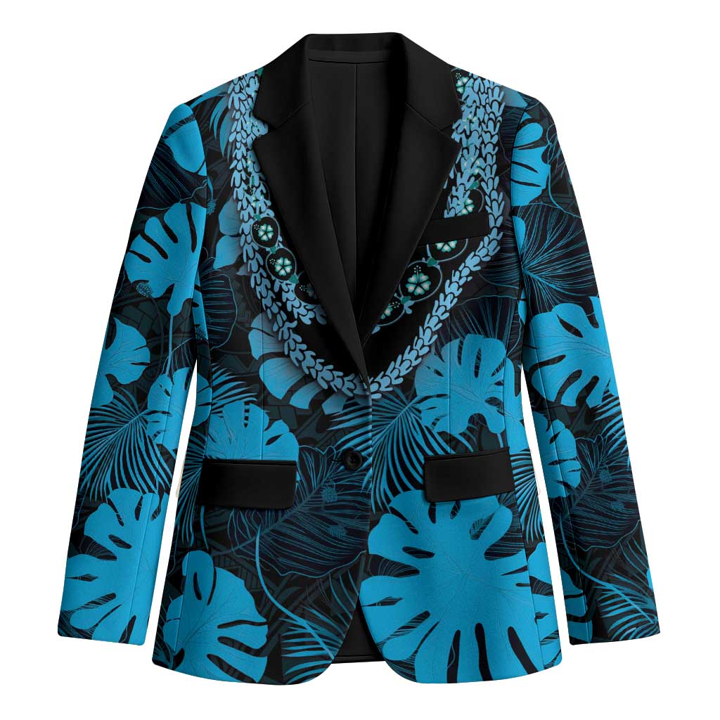 Blue Hawaii Kukui Nut Lei Blazer Hawaiian Pattern Monstera Tropical Vibes LT14 Unisex Blue - Polynesian Pride