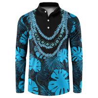 Blue Hawaii Kukui Nut Lei Button Sweatshirt Hawaiian Pattern Monstera Tropical Vibes LT14 Blue - Polynesian Pride
