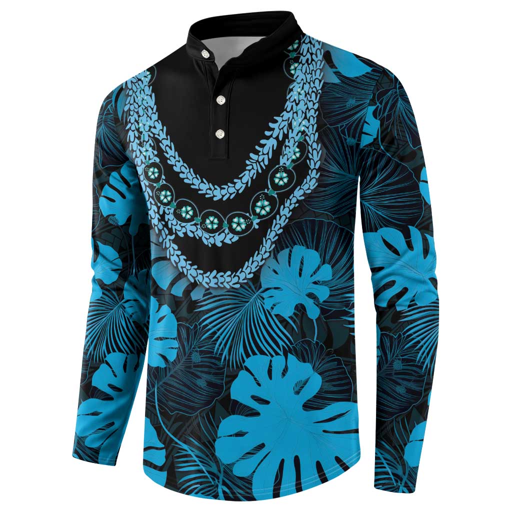 Blue Hawaii Kukui Nut Lei Button Sweatshirt Hawaiian Pattern Monstera Tropical Vibes LT14 - Polynesian Pride