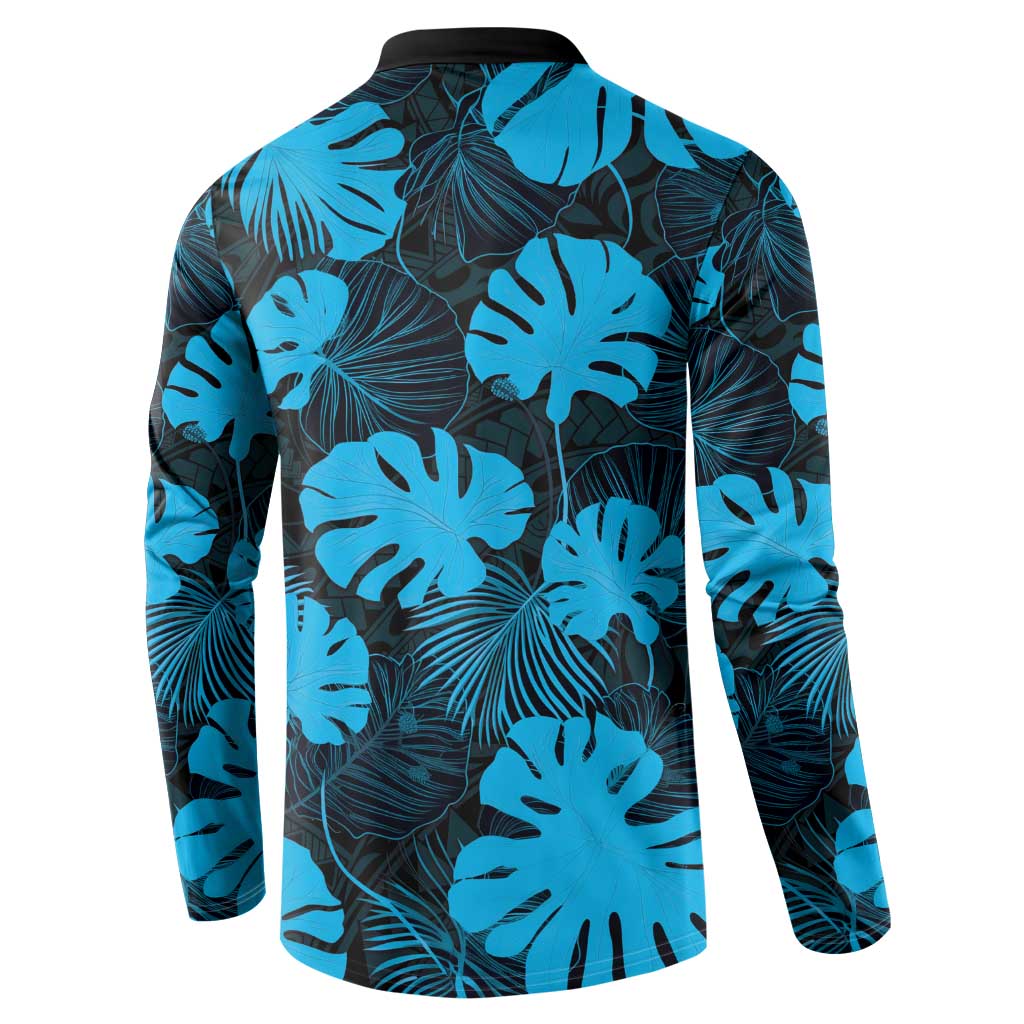 Blue Hawaii Kukui Nut Lei Button Sweatshirt Hawaiian Pattern Monstera Tropical Vibes LT14 - Polynesian Pride