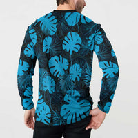 Blue Hawaii Kukui Nut Lei Button Sweatshirt Hawaiian Pattern Monstera Tropical Vibes LT14 - Polynesian Pride