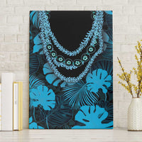 Blue Hawaii Kukui Nut Lei Canvas Wall Art Hawaiian Pattern Monstera Tropical Vibes LT14 Without Frame Blue - Polynesian Pride