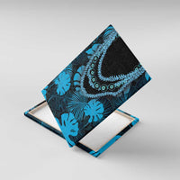 Blue Hawaii Kukui Nut Lei Canvas Wall Art Hawaiian Pattern Monstera Tropical Vibes LT14 With Frame Blue - Polynesian Pride