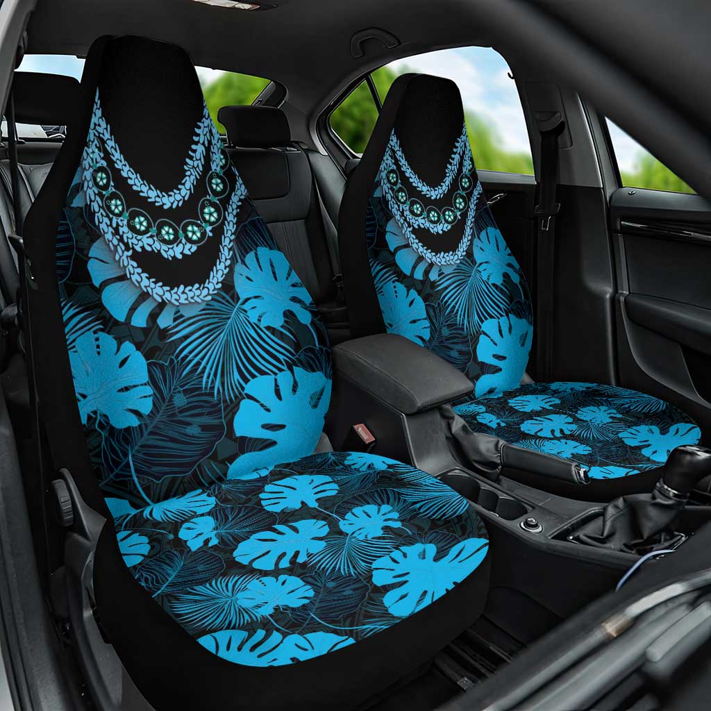 Blue Hawaii Kukui Nut Lei Car Seat Cover Hawaiian Pattern Monstera Tropical Vibes LT14 One Size Blue - Polynesian Pride