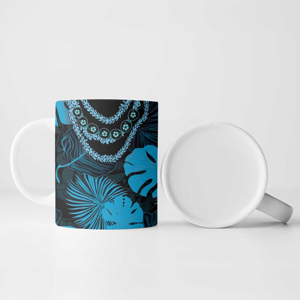 Blue Hawaii Kukui Nut Lei Ceramic Mug Hawaiian Pattern Monstera Tropical Vibes LT14 - Polynesian Pride