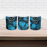 Blue Hawaii Kukui Nut Lei Ceramic Mug Hawaiian Pattern Monstera Tropical Vibes LT14 - Polynesian Pride