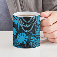 Blue Hawaii Kukui Nut Lei Ceramic Mug Hawaiian Pattern Monstera Tropical Vibes LT14 - Polynesian Pride