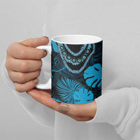 Blue Hawaii Kukui Nut Lei Ceramic Mug Hawaiian Pattern Monstera Tropical Vibes LT14 - Polynesian Pride