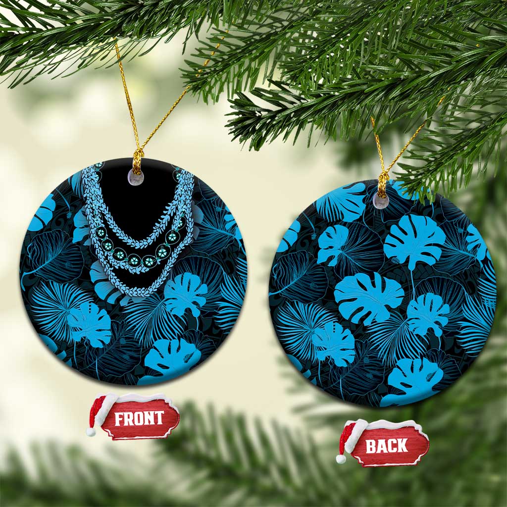 Blue Hawaii Kukui Nut Lei Ceramic Ornament Hawaiian Pattern Monstera Tropical Vibes LT14 Circle Blue - Polynesian Pride