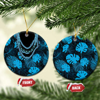 Blue Hawaii Kukui Nut Lei Ceramic Ornament Hawaiian Pattern Monstera Tropical Vibes LT14 Circle Blue - Polynesian Pride