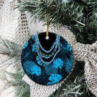 Blue Hawaii Kukui Nut Lei Ceramic Ornament Hawaiian Pattern Monstera Tropical Vibes LT14 - Polynesian Pride