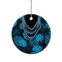 Blue Hawaii Kukui Nut Lei Ceramic Ornament Hawaiian Pattern Monstera Tropical Vibes LT14 - Polynesian Pride