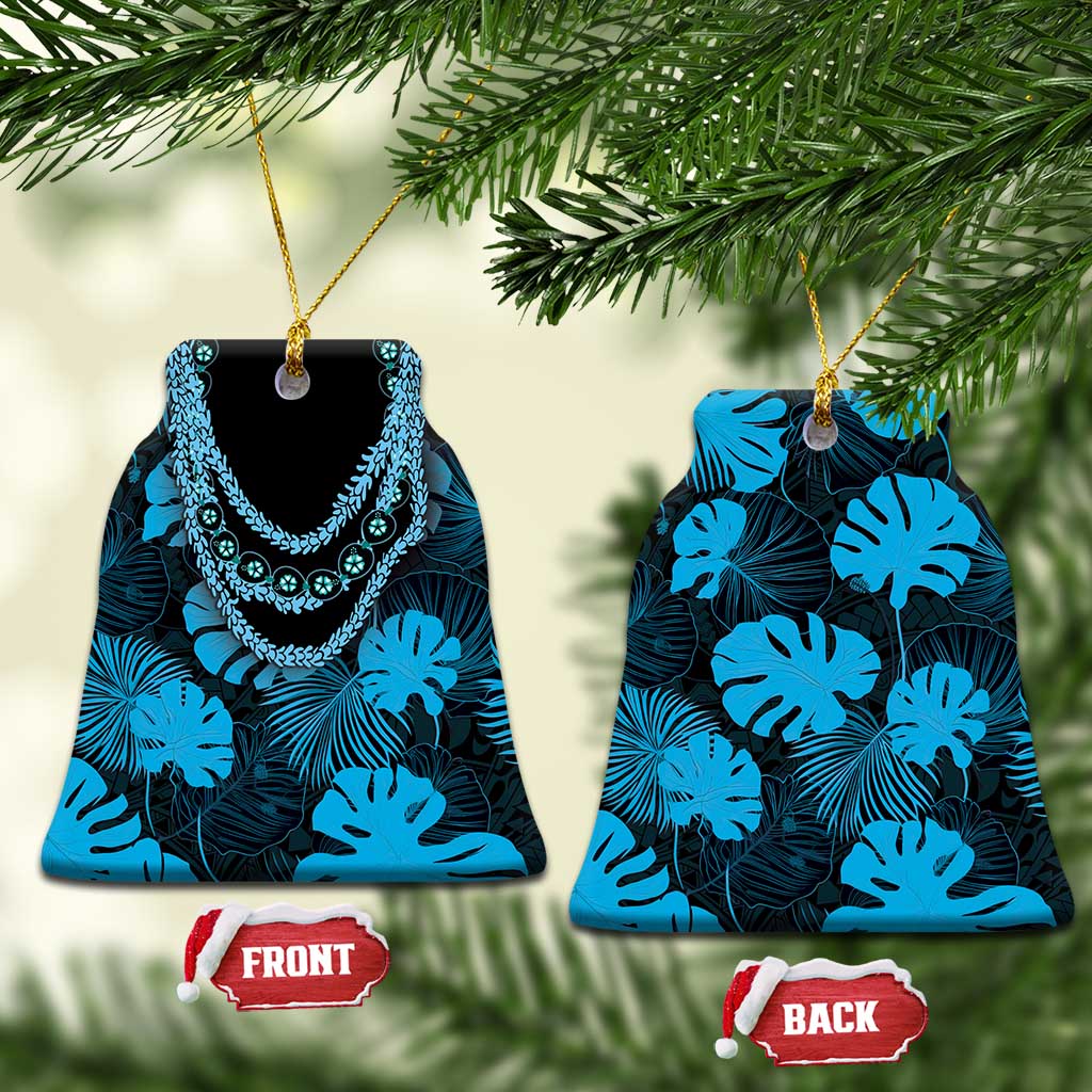 Blue Hawaii Kukui Nut Lei Ceramic Ornament Hawaiian Pattern Monstera Tropical Vibes LT14 Bell Flake Blue - Polynesian Pride