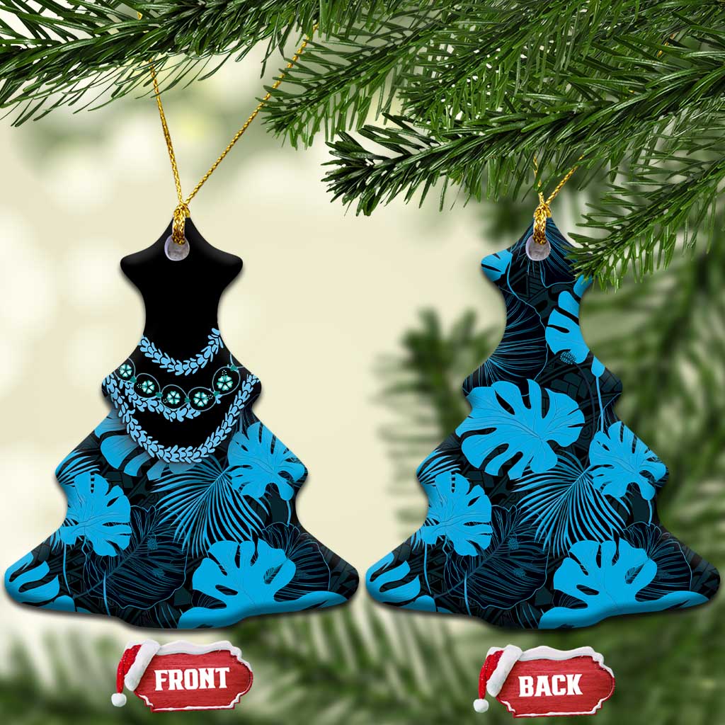 Blue Hawaii Kukui Nut Lei Ceramic Ornament Hawaiian Pattern Monstera Tropical Vibes LT14 Christmas Tree Blue - Polynesian Pride