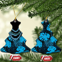 Blue Hawaii Kukui Nut Lei Ceramic Ornament Hawaiian Pattern Monstera Tropical Vibes LT14 Christmas Tree Blue - Polynesian Pride