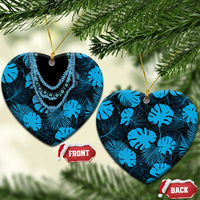 Blue Hawaii Kukui Nut Lei Ceramic Ornament Hawaiian Pattern Monstera Tropical Vibes LT14 Heart Blue - Polynesian Pride