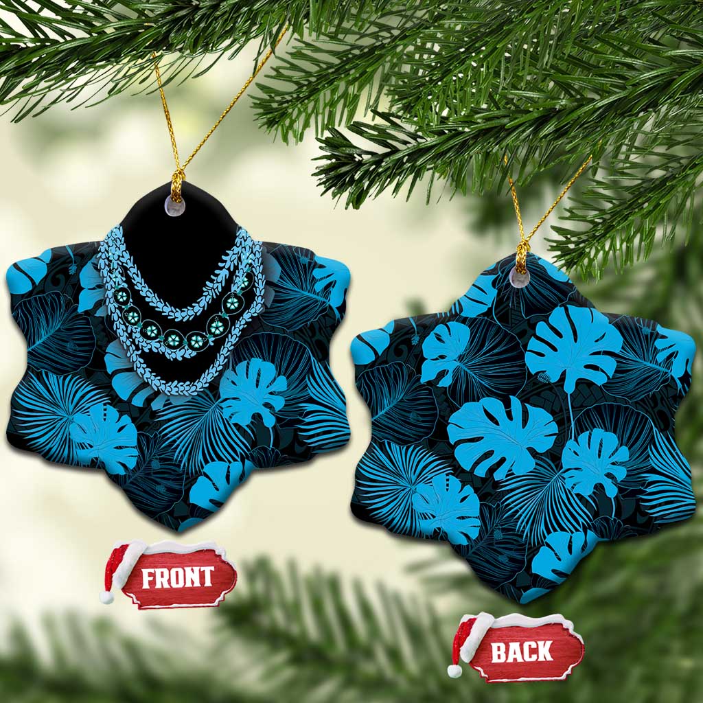 Blue Hawaii Kukui Nut Lei Ceramic Ornament Hawaiian Pattern Monstera Tropical Vibes LT14 Snow Flake Blue - Polynesian Pride