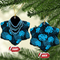 Blue Hawaii Kukui Nut Lei Ceramic Ornament Hawaiian Pattern Monstera Tropical Vibes LT14 Snow Flake Blue - Polynesian Pride