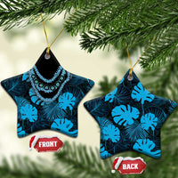 Blue Hawaii Kukui Nut Lei Ceramic Ornament Hawaiian Pattern Monstera Tropical Vibes LT14 Star Blue - Polynesian Pride