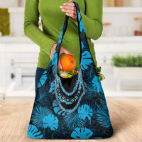 Blue Hawaii Kukui Nut Lei Grocery Bag Hawaiian Pattern Monstera Tropical Vibes LT14 - Polynesian Pride