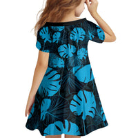 Blue Hawaii Kukui Nut Lei Kid Short Sleeve Dress Hawaiian Pattern Monstera Tropical Vibes LT14 - Polynesian Pride