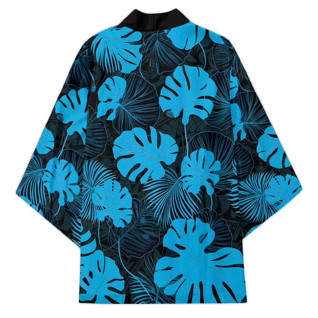 Blue Hawaii Kukui Nut Lei Kimono Hawaiian Pattern Monstera Tropical Vibes LT14 - Polynesian Pride