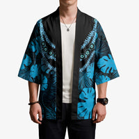 Blue Hawaii Kukui Nut Lei Kimono Hawaiian Pattern Monstera Tropical Vibes LT14 - Polynesian Pride