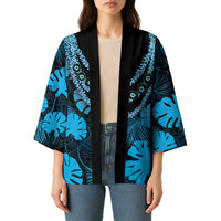 Blue Hawaii Kukui Nut Lei Kimono Hawaiian Pattern Monstera Tropical Vibes LT14 - Polynesian Pride