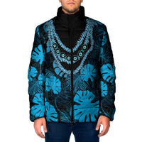 Blue Hawaii Kukui Nut Lei Padded Jacket Hawaiian Pattern Monstera Tropical Vibes LT14 Men Blue - Polynesian Pride