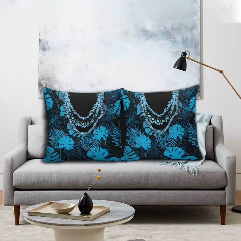 Blue Hawaii Kukui Nut Lei Pillow Cover Hawaiian Pattern Monstera Tropical Vibes LT14 - Polynesian Pride