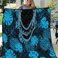 Blue Hawaii Kukui Nut Lei Quilt Hawaiian Pattern Monstera Tropical Vibes LT14 Blue - Polynesian Pride