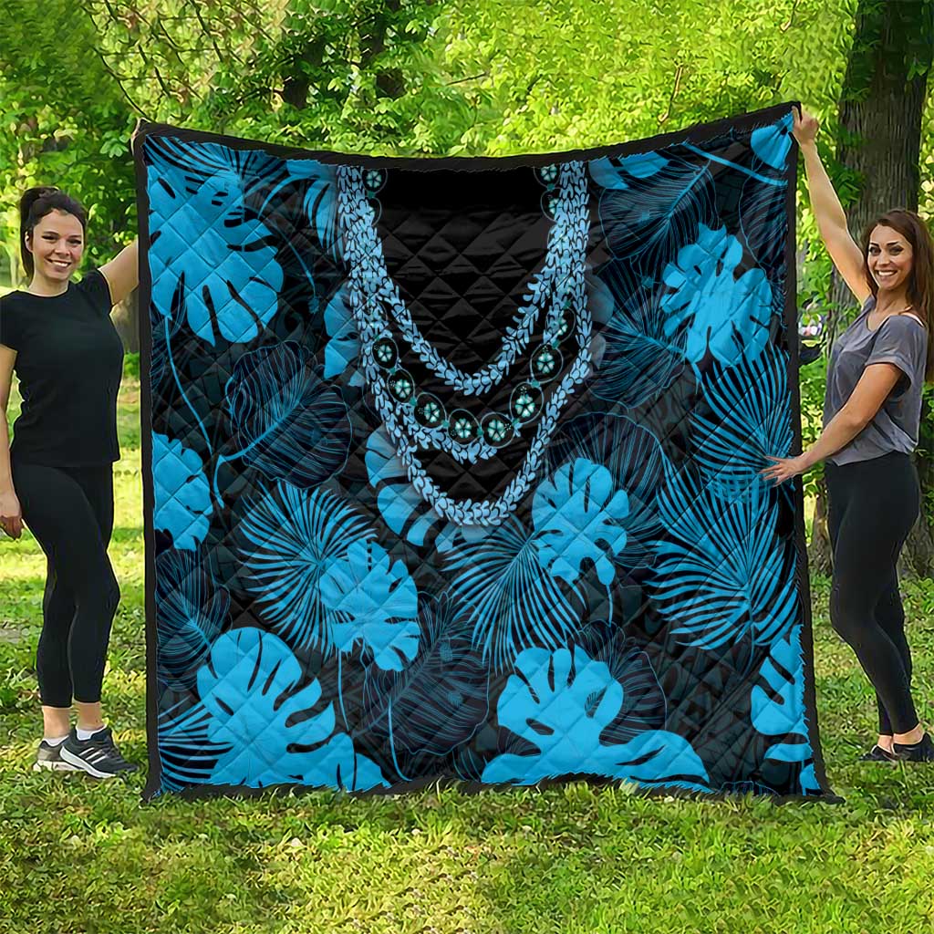 Blue Hawaii Kukui Nut Lei Quilt Hawaiian Pattern Monstera Tropical Vibes LT14 - Polynesian Pride