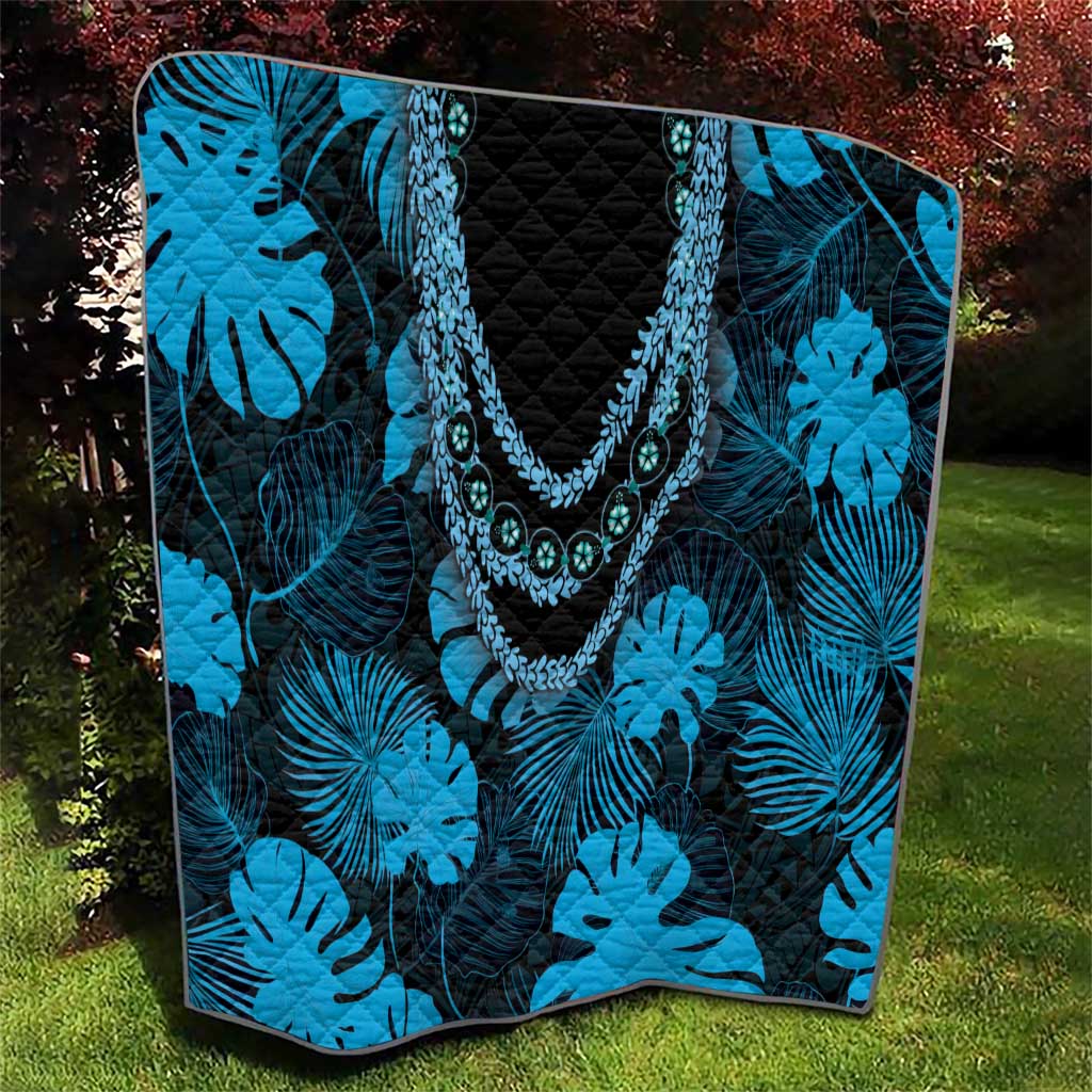 Blue Hawaii Kukui Nut Lei Quilt Hawaiian Pattern Monstera Tropical Vibes LT14 - Polynesian Pride