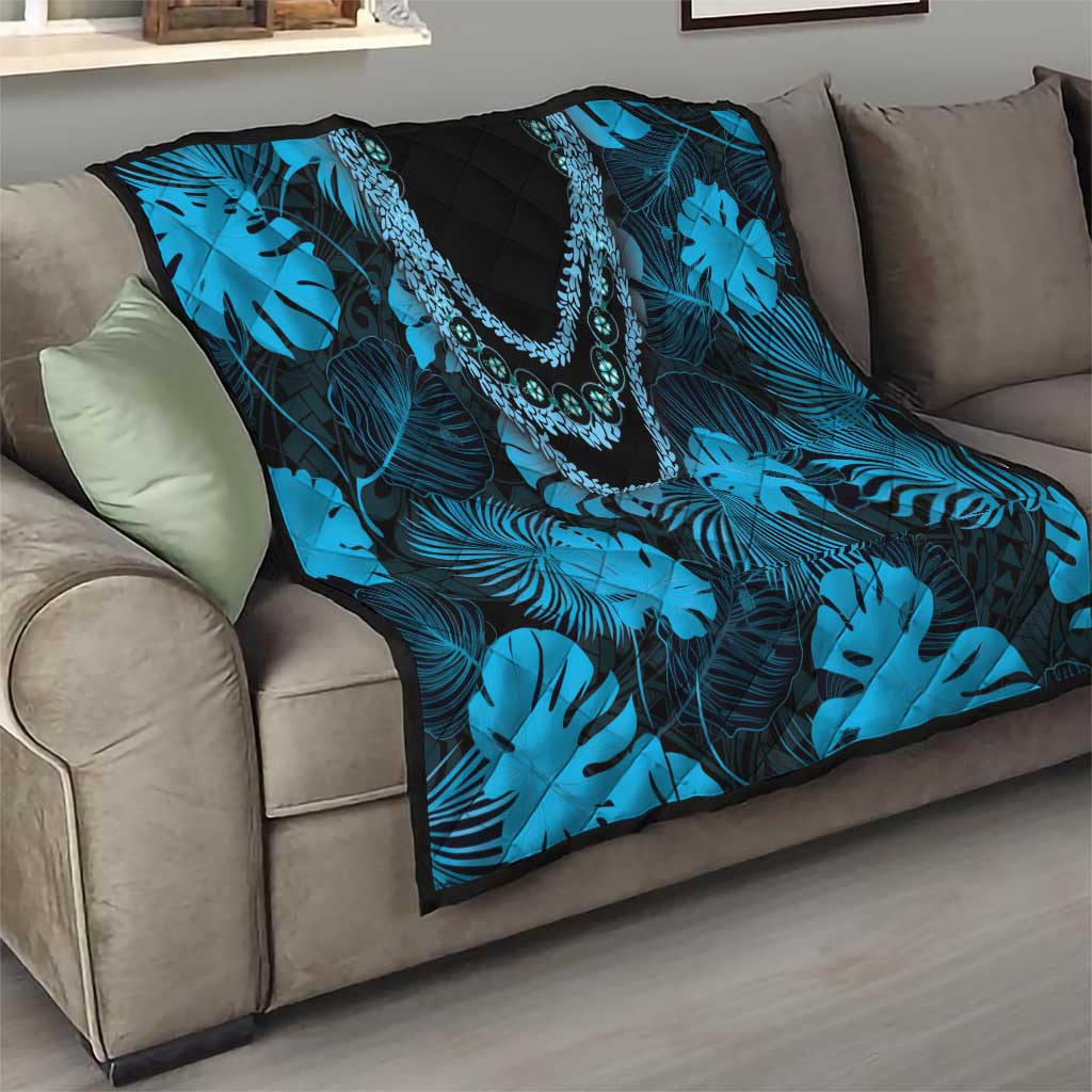 Blue Hawaii Kukui Nut Lei Quilt Hawaiian Pattern Monstera Tropical Vibes LT14 - Polynesian Pride