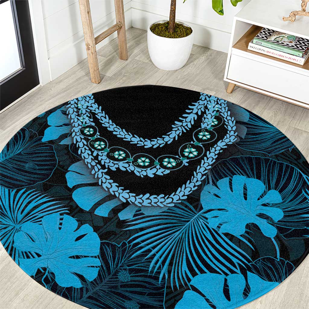 Blue Hawaii Kukui Nut Lei Round Carpet Hawaiian Pattern Monstera Tropical Vibes LT14 Blue - Polynesian Pride