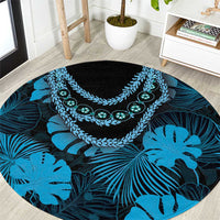 Blue Hawaii Kukui Nut Lei Round Carpet Hawaiian Pattern Monstera Tropical Vibes LT14 Blue - Polynesian Pride
