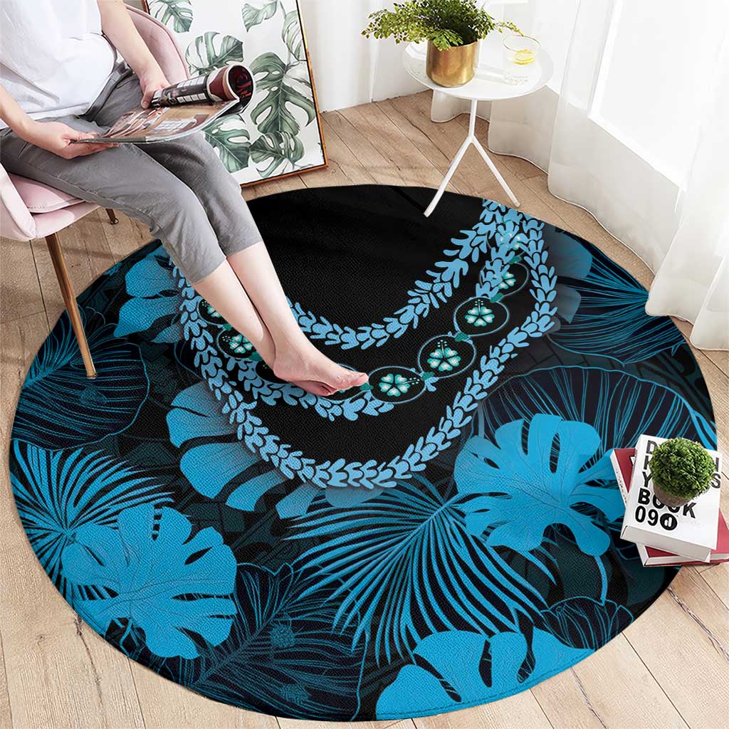 Blue Hawaii Kukui Nut Lei Round Carpet Hawaiian Pattern Monstera Tropical Vibes LT14 - Polynesian Pride