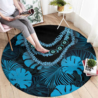Blue Hawaii Kukui Nut Lei Round Carpet Hawaiian Pattern Monstera Tropical Vibes LT14 - Polynesian Pride