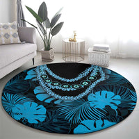 Blue Hawaii Kukui Nut Lei Round Carpet Hawaiian Pattern Monstera Tropical Vibes LT14 - Polynesian Pride