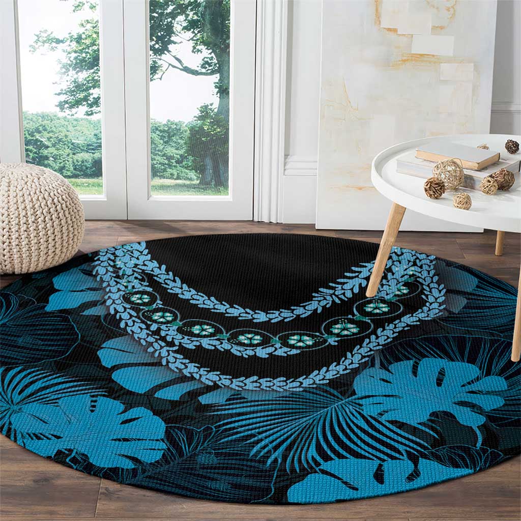 Blue Hawaii Kukui Nut Lei Round Carpet Hawaiian Pattern Monstera Tropical Vibes LT14 - Polynesian Pride
