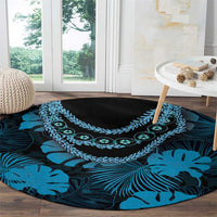 Blue Hawaii Kukui Nut Lei Round Carpet Hawaiian Pattern Monstera Tropical Vibes LT14 - Polynesian Pride