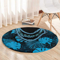 Blue Hawaii Kukui Nut Lei Round Carpet Hawaiian Pattern Monstera Tropical Vibes LT14 - Polynesian Pride