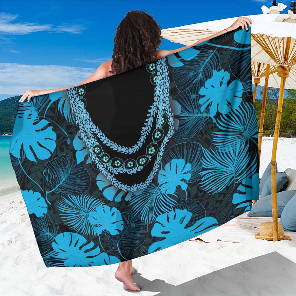 Blue Hawaii Kukui Nut Lei Sarong Hawaiian Pattern Monstera Tropical Vibes LT14 One Size 44 x 66 inches Blue - Polynesian Pride