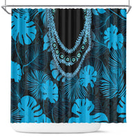 Blue Hawaii Kukui Nut Lei Shower Curtain Hawaiian Pattern Monstera Tropical Vibes LT14 Blue - Polynesian Pride